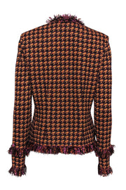 Current Boutique-St. John - Orange & Purple Houndstooth Fringed Knit Jacket Sz 10