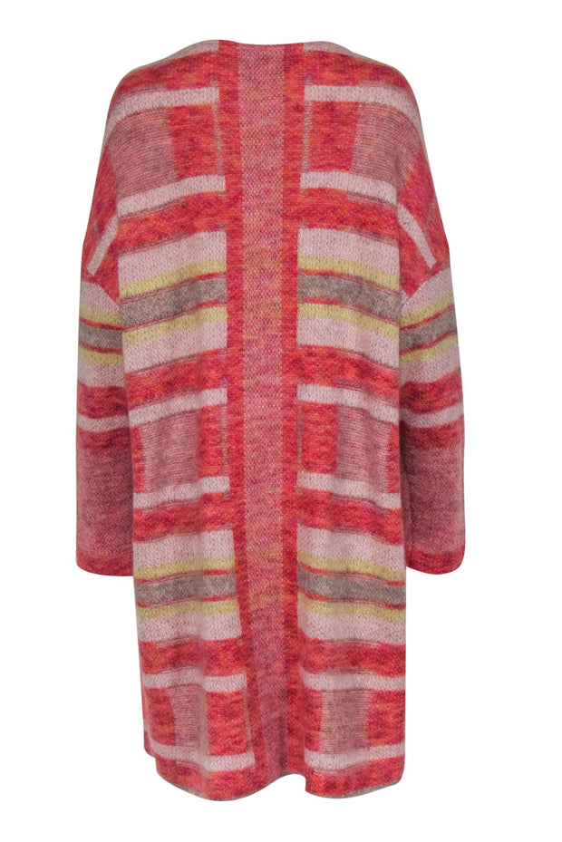 Current Boutique-St. John - Pink, Red, Yellow & Grey Striped Longline Cardigan Sz XL