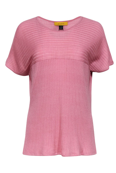 Current Boutique-St. John - Pink Ribbed Short Sleeve Knit Top Sz XL