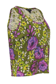 Current Boutique-St. John - Purple & Green Glitter Floral Knit Tank Top Sz M