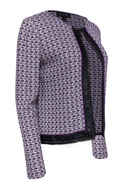 Current Boutique-St. John - Purple Marbled Knit Jacket w/ Leather Trim Sz 8
