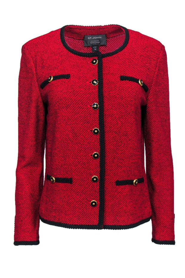 Current Boutique-St. John - Red & Black Knit Jacket Sz 8