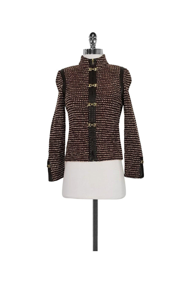 Current Boutique-St. John - Red, Brown & White Knit Jacket Sz 2