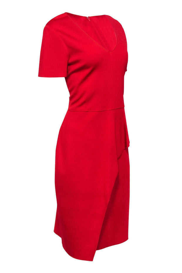 Current Boutique-St. John - Red Knit Draped Sheath Dress Sz 12