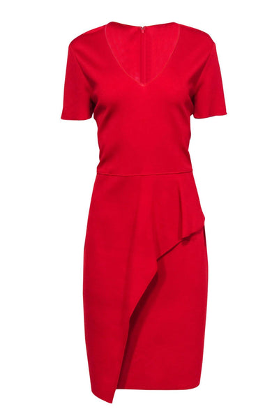 Current Boutique-St. John - Red Knit Draped Sheath Dress Sz 12