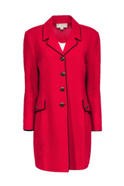 Current Boutique-St. John - Red Knit Longline Coat w/ Black Piping Sz 12