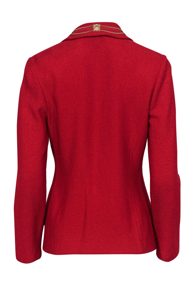 Current Boutique-St. John - Red Knit Single Button Jacket w/ Chain Detail Sz 4
