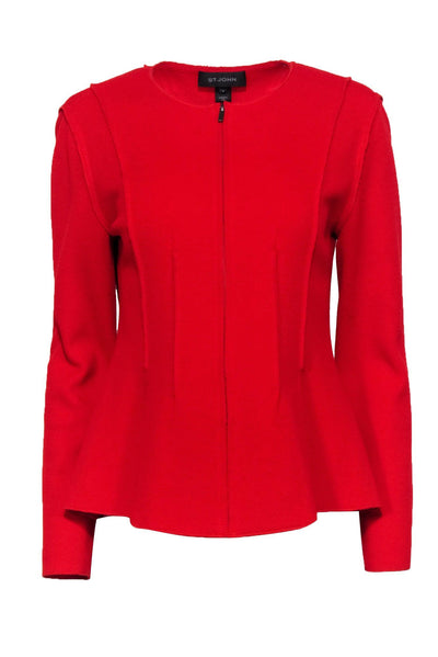 Current Boutique-St. John - Red Knit Zip-Up Wool Jacket Sz 8