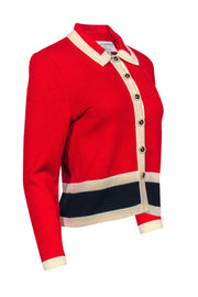 Current Boutique-St. John - Red & Navy Colorblocked Knit Jacket w/ Cream Trim Sz 2