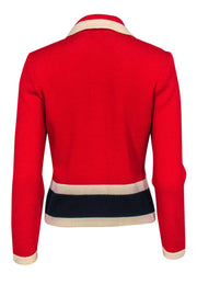 Current Boutique-St. John - Red & Navy Colorblocked Knit Jacket w/ Cream Trim Sz 2
