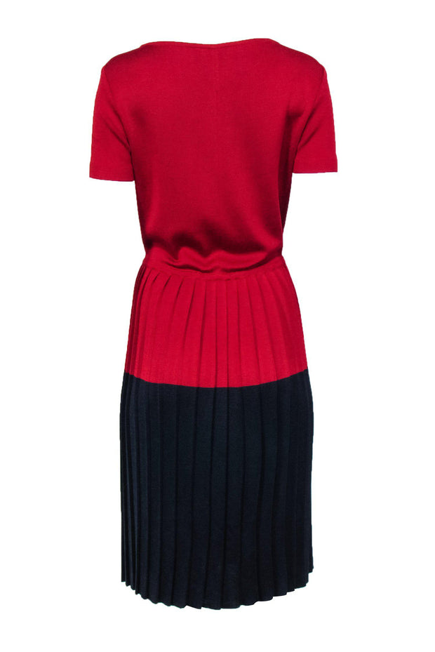 Current Boutique-St. John - Red & Navy Pleated Skirt Sweater Dress Sz 4