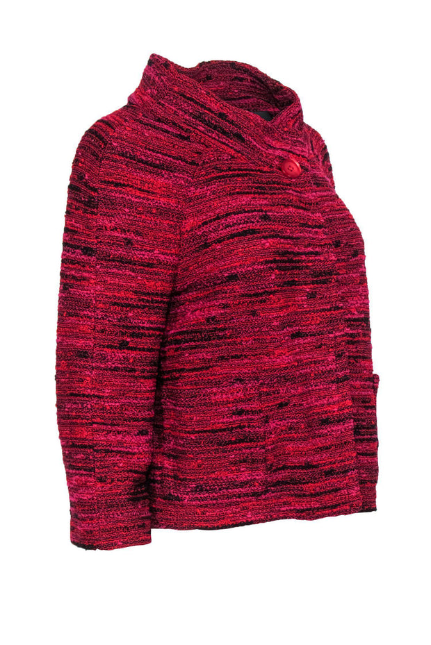 Current Boutique-St. John - Red & Purple Marbled Tweed Cowl Neckline Jacket Sz 10