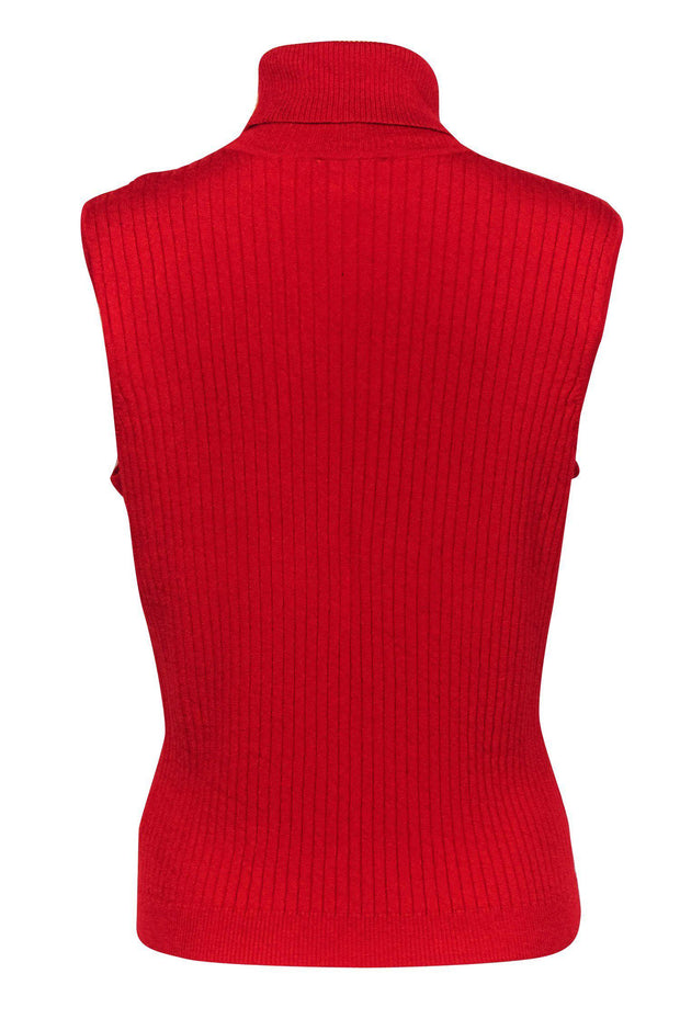 Current Boutique-St. John - Red Ribbed Knit Sleeveless Wool Blend Turtleneck Sweater Sz XL