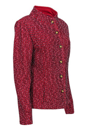 Current Boutique-St. John - Red Textured Knit Jacket w/ Contrasting Buttons Sz 12