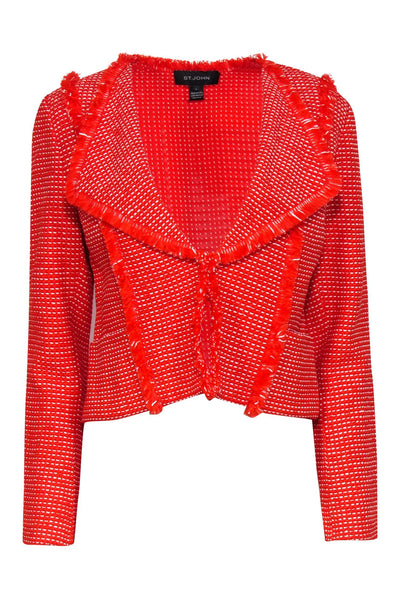 Current Boutique-St. John - Red & White Fringed Tweed Jacket Sz 10