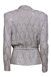 Current Boutique-St. John - Silver Jeweled Button-Up Knit Jacket w/ Metallic Panel Sz 8
