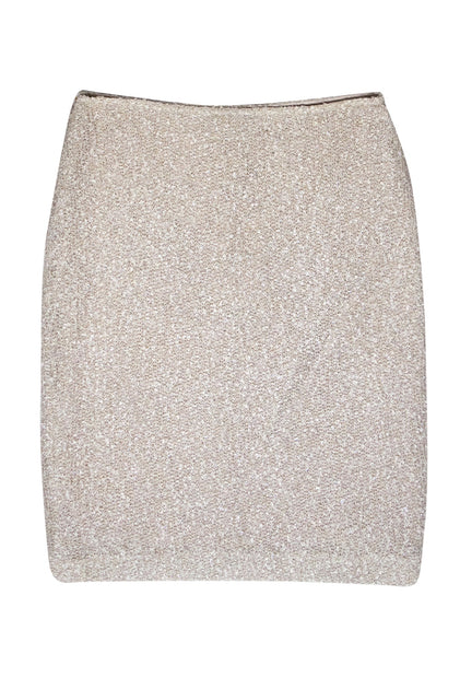 St. John - Silver Tinsel Knit Mini Pencil Skirt Sz 10 – Current Boutique