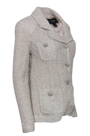 Current Boutique-St. John - Silver Tinsel Knit Notch Lapel Jacket w/ Rhinestone Buttons Sz 8