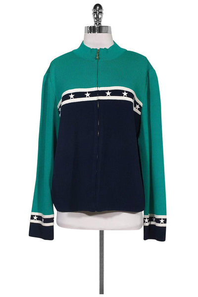 Current Boutique-St. John Sport - Bright Teal & Navy Zip Jacket Sz L