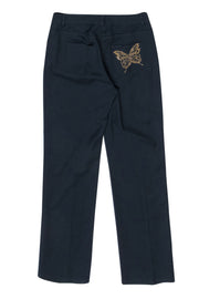 Current Boutique-St. John Sport - Navy Straight Leg Trousers w/ Rhinestone Butterfly Design Sz 4