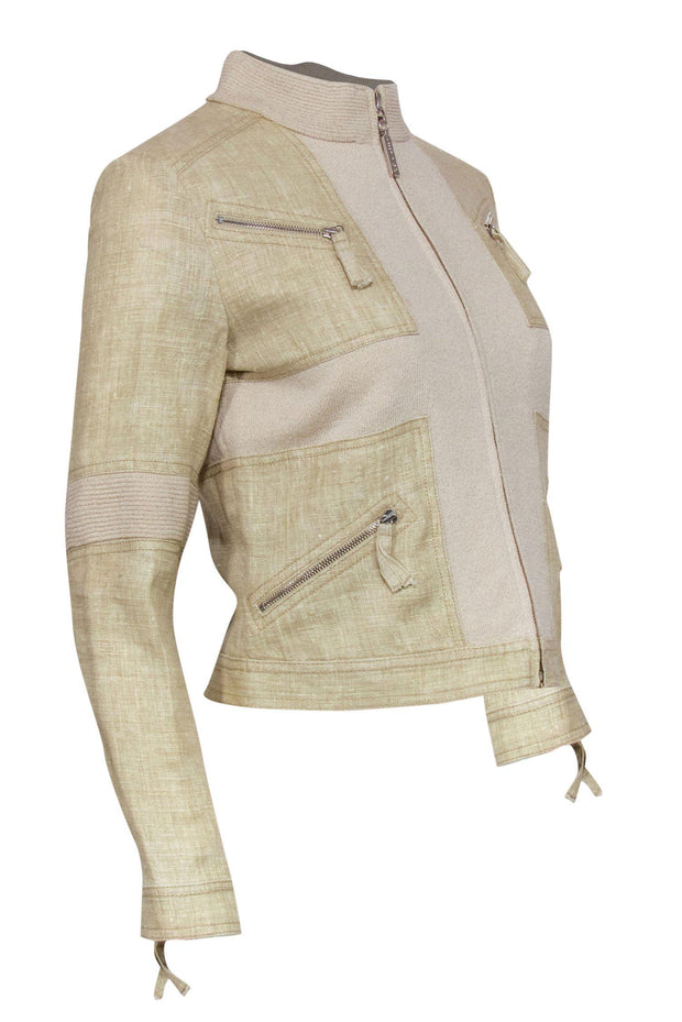 Current Boutique-St. John Sport - Vintage Khaki Patchwork Zip-Up Jacket Sz P