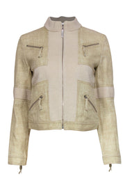 Current Boutique-St. John Sport - Vintage Khaki Patchwork Zip-Up Jacket Sz P