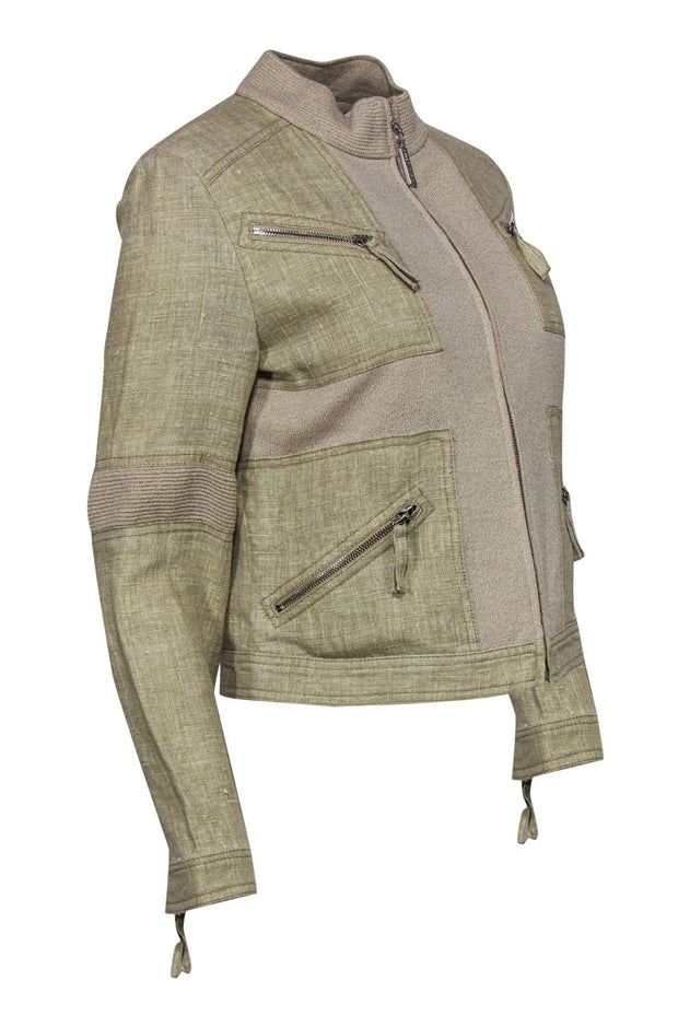 Current Boutique-St. John Sport - Vintage Khaki Patchwork Zip-Up Jacket Sz S