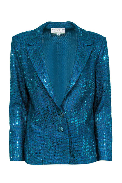 Current Boutique-St. John - Teal Knit Sequin Button-Up Blazer Sz 6