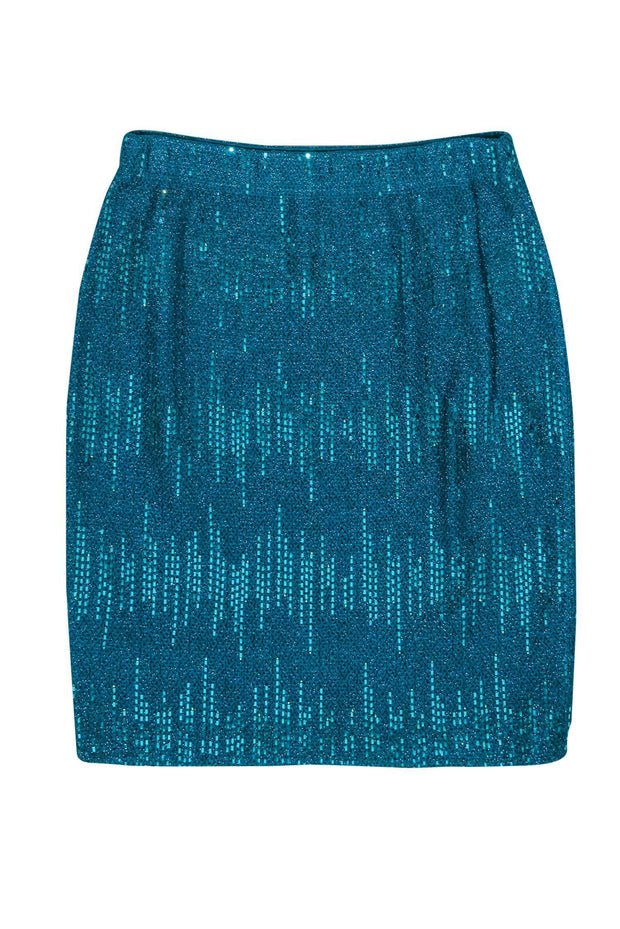 Current Boutique-St. John - Teal Knit Sequin Pencil Skirt Sz 6