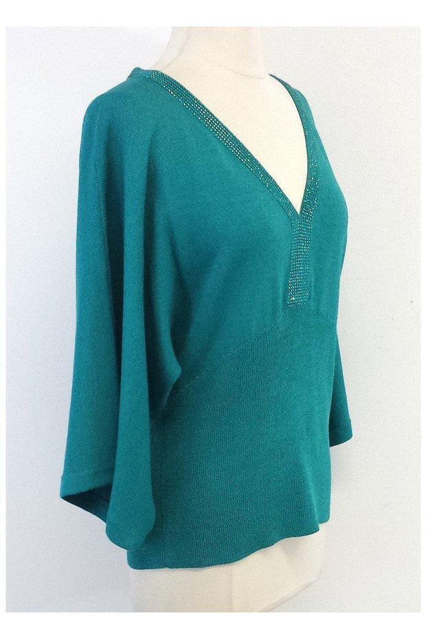 Current Boutique-St. John - Teal Wool Blend Embellished Sweater Sz S