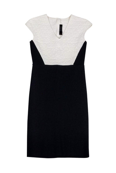 Current Boutique-St. John - Textured White & Black Bodycon Dress Sz 4