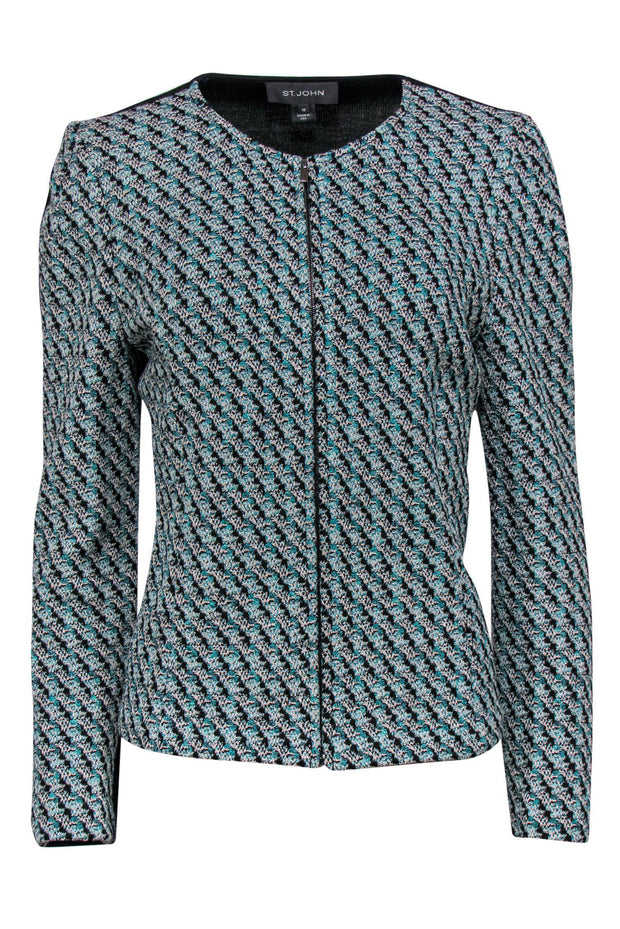 Current Boutique-St. John - Turquoise Marbled Zip-Up Cardigan Sz 10