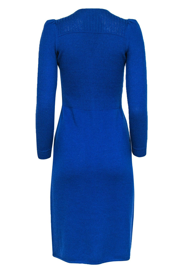 Current Boutique-St. John - Vintage Blue Knit Gold-Button Dress Sz S