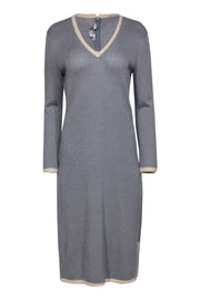 Current Boutique-St. John - Vintage Light Blue & Cream Knit Long Sleeve Maxi Dress Sz S