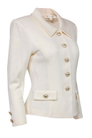 Current Boutique-St. John - White Knit Pointed Collar Jacket w/ Decorative Buttons Sz 2