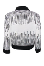 Current Boutique-St. John - White Knit Zip Up Jacket w/ Black Embellishments Sz 8
