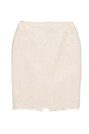 Current Boutique-St. John - White Metallic Checkered Texture Pencil Skirt Sz 4