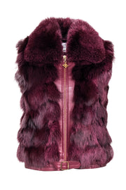 Current Boutique-St. John - Wine Red Fox Fur Collared Vest Sz P