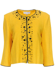 Current Boutique-St. John - Yellow Knit Zip-Up Jacket w/ Buttons & Sequins Sz 12