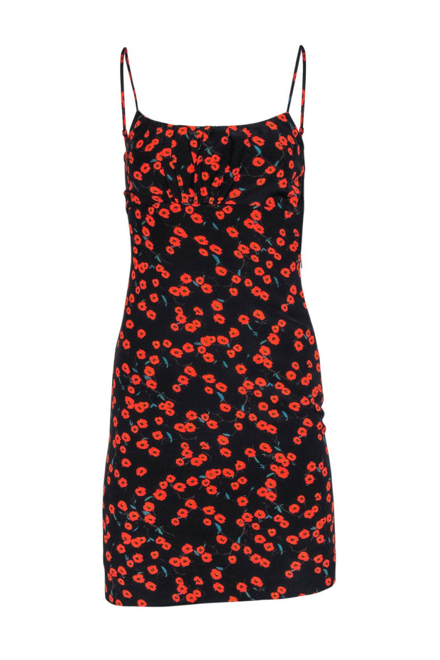 Current Boutique-Staud - Black & Orange Poppy Print Sleeveless Mini Dress Sz 0
