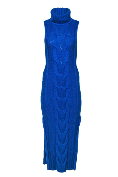 Current Boutique-Staud - Blue Chunky Cable Knit Sleeveless Turtleneck Maxi Dress Sz M