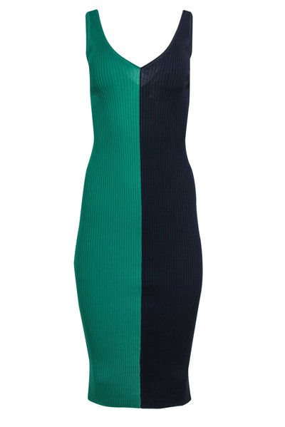 Current Boutique-Staud - Green & Navy Colorblocked Sleeveless Ribbed Midi Dress Sz XS