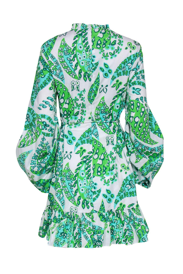 Current Boutique-Staud - Green & White Leaf Paisley Puff Sleeve Dress Sz 10