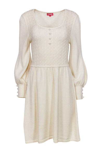 Current Boutique-Staud - Ivory Balloon Sleeve Fit & Flare Sweater Dress Sz M