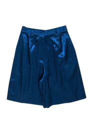 Current Boutique-Staud - Midnight Blue Satin Pleated Bermuda Shorts Sz 4