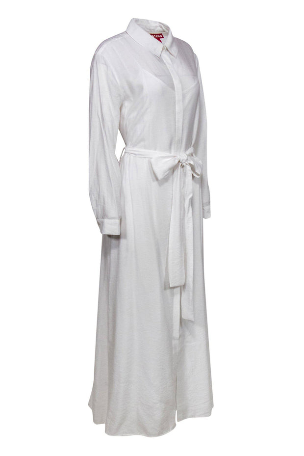 Current Boutique-Staud - White Button-Up Long Sleeve Belted "Skipper" Maxi Dress Sz L