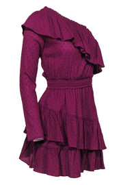 Current Boutique-Steele by Anthropologie - Plum Flocked Cotton Ruffled One Sleeve Dress Sz S