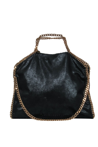 Current Boutique-Stella McCartney - Black "Falabella" Suede Gold Chain Shoulder Bag w/ Stitched Trim
