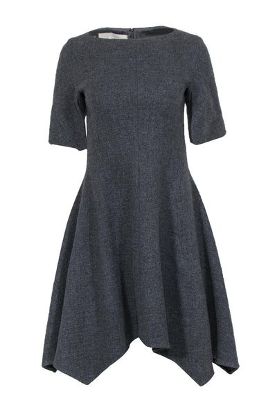 Current Boutique-Stella McCartney - Grey Wool Short Sleeve Scarf Hem Fit & Flare Dress Sz 6
