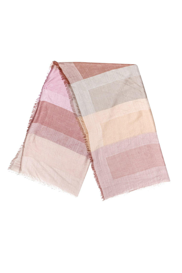 Current Boutique-Stella McCartney - Pink, Mauve & Beige Striped Stella Stitched Scarf w/ Fringe